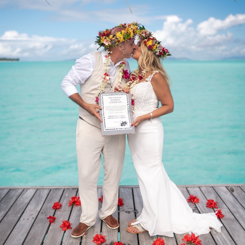 perfect for destination wedding wore this wedding dress in Bora Bora.